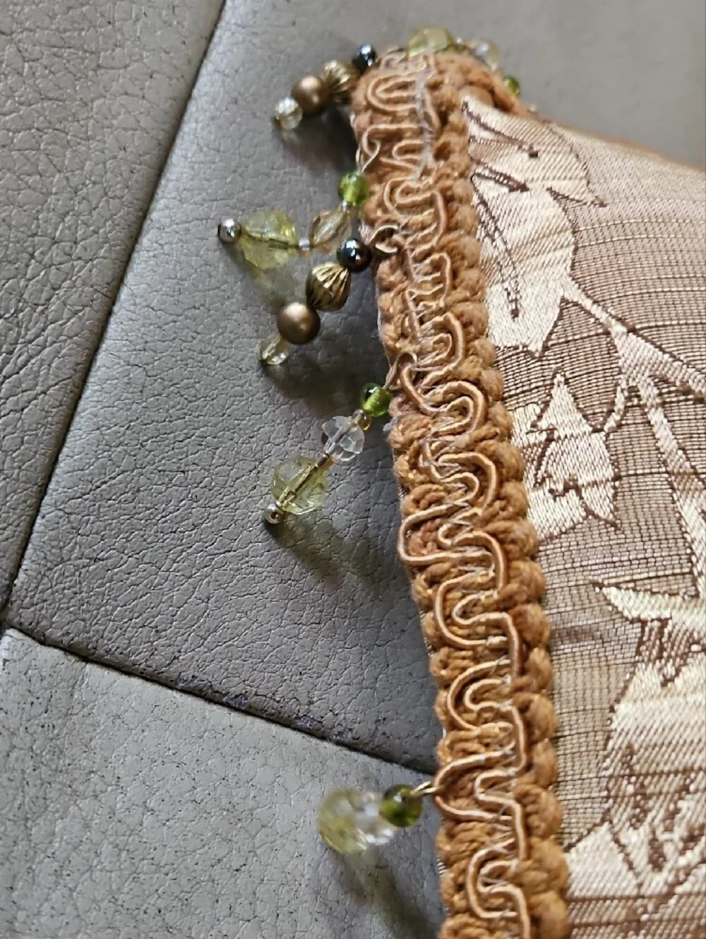 Gold Floral Beaded Accent Pillow Handmade